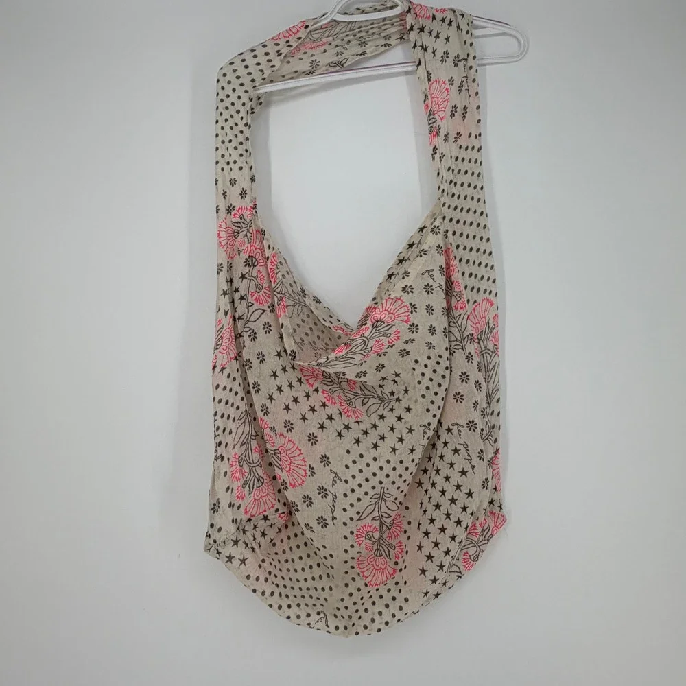 Free People Hobo Bag Euro Summer Cream Pink Floral Star Boho Slouchy Tote Beach‎